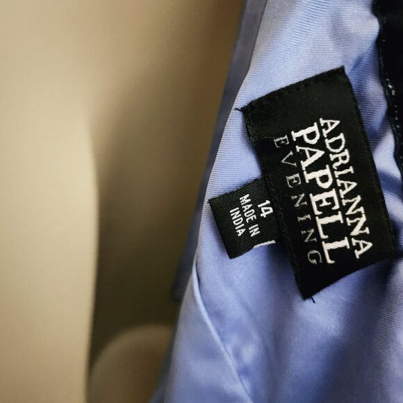 Adrianna Papell Dress Blue Evening Halter Gown Size 14 Polyester Silk Embellishe - Picture 5 of 11